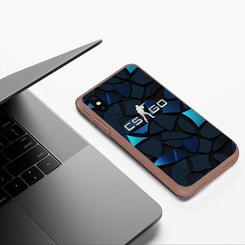 Чехол iPhone XS Max матовый CS GO blue black elements / 3D-Коричневый – фото 3