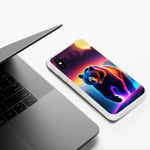 Чехол iPhone XS Max матовый Люминесцентный медведь гризли / 3D-Белый – фото 3