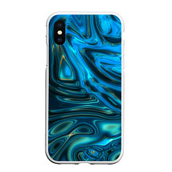 Чехол iPhone XS Max матовый Абстракция плазма сине-голубой, цвет: 3D-белый