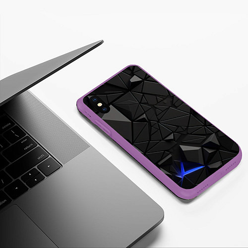 Чехол iPhone XS Max матовый Черная объемная текстура / 3D-Фиолетовый – фото 3