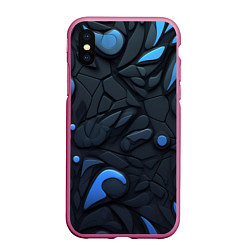 Чехол iPhone XS Max матовый Blue black abstract texture, цвет: 3D-малиновый