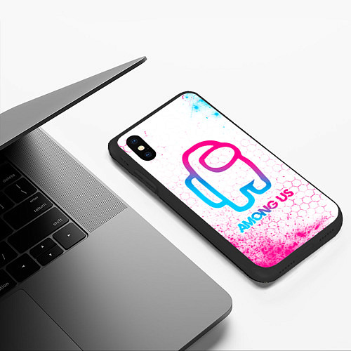 Чехол iPhone XS Max матовый Among Us neon gradient style / 3D-Черный – фото 3