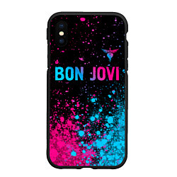Чехол iPhone XS Max матовый Bon Jovi - neon gradient: символ сверху, цвет: 3D-черный