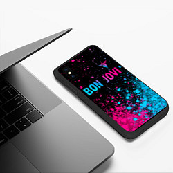 Чехол iPhone XS Max матовый Bon Jovi - neon gradient: символ сверху, цвет: 3D-черный — фото 2