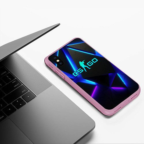 Чехол iPhone XS Max матовый CSGO neon geometry / 3D-Розовый – фото 3