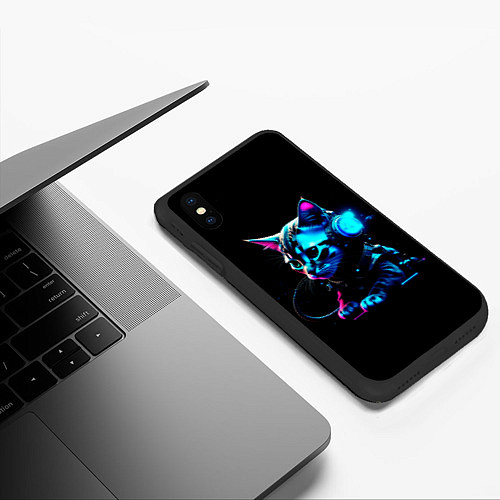 Чехол iPhone XS Max матовый Котёнок киберпанк / 3D-Черный – фото 3