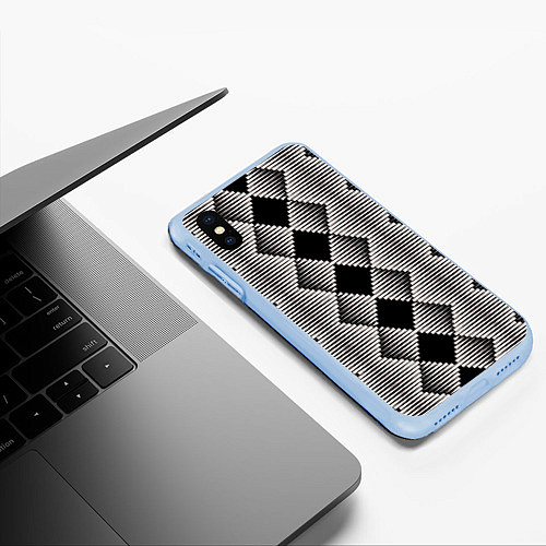Чехол iPhone XS Max матовый Черные бежевые ромбы / 3D-Голубой – фото 3