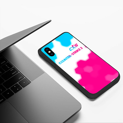 Чехол iPhone XS Max матовый Counter-Strike 2 neon gradient style: символ сверх / 3D-Черный – фото 3