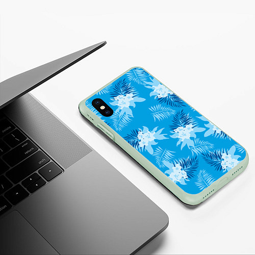 Чехол iPhone XS Max матовый Синие цветы - Vice city - new ver / 3D-Салатовый – фото 3