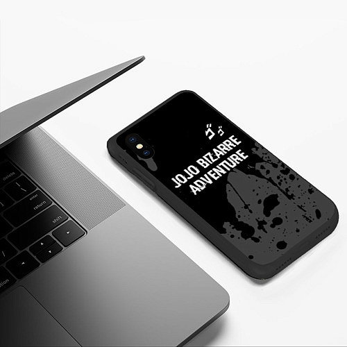 Чехол iPhone XS Max матовый JoJo Bizarre Adventure glitch на темном фоне: симв / 3D-Черный – фото 3