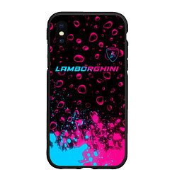 Чехол iPhone XS Max матовый Lamborghini - neon gradient: символ сверху