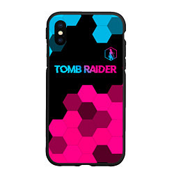 Чехол iPhone XS Max матовый Tomb Raider - neon gradient: символ сверху, цвет: 3D-черный