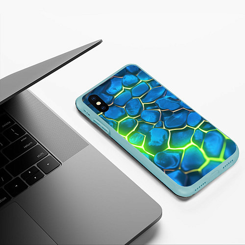 Чехол iPhone XS Max матовый Green blue neon / 3D-Мятный – фото 3