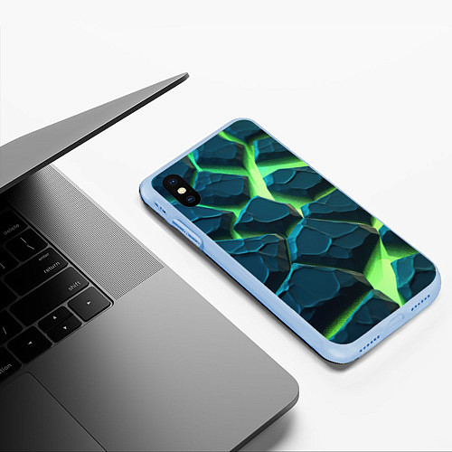 Чехол iPhone XS Max матовый Камни в неоне / 3D-Голубой – фото 3