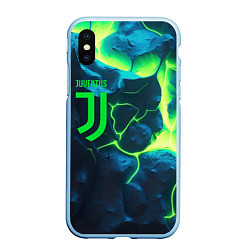 Чехол iPhone XS Max матовый Juventus green neon, цвет: 3D-голубой