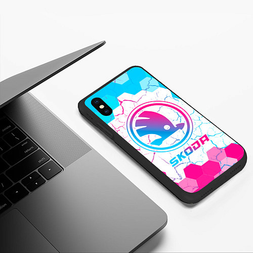 Чехол iPhone XS Max матовый Skoda neon gradient style / 3D-Черный – фото 3