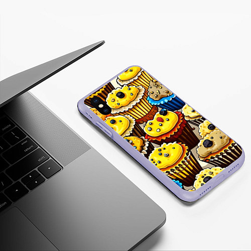 Чехол iPhone XS Max матовый Вкусный принт - кексы от нейросети / 3D-Светло-сиреневый – фото 3