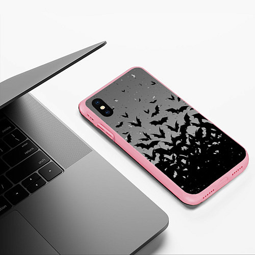 Чехол iPhone XS Max матовый Серый фон и летучие мыши / 3D-Баблгам – фото 3