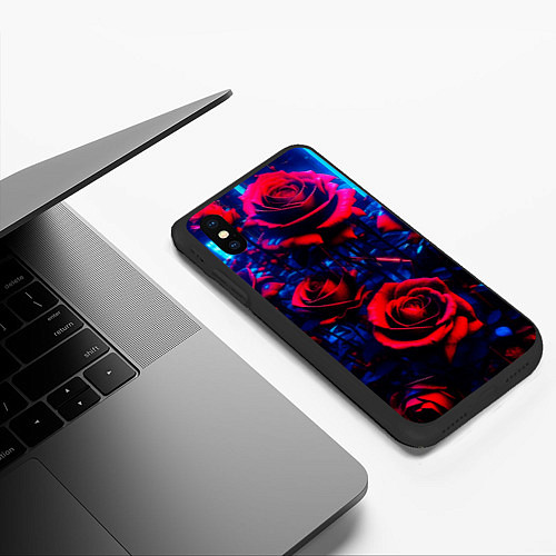 Чехол iPhone XS Max матовый Красные розы cuberpank / 3D-Черный – фото 3