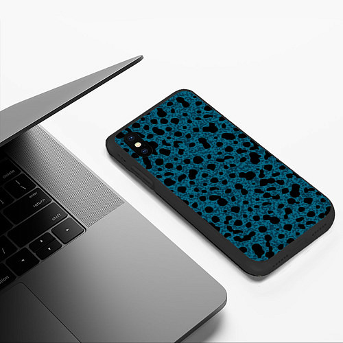 Чехол iPhone XS Max матовый Пятнистый паттерн бирюзовый / 3D-Черный – фото 3