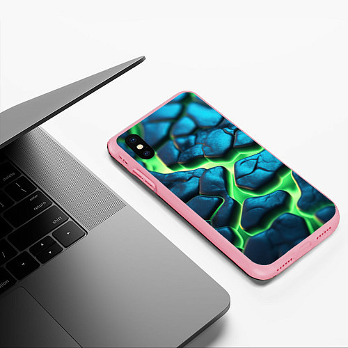 Чехол iPhone XS Max матовый Разломленные зеленые плиты / 3D-Баблгам – фото 3