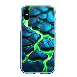 Чехол iPhone XS Max матовый Разломленные зеленые плиты, цвет: 3D-голубой