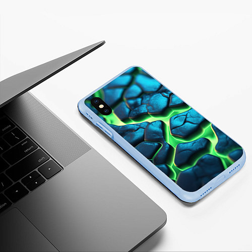 Чехол iPhone XS Max матовый Разломленные зеленые плиты / 3D-Голубой – фото 3