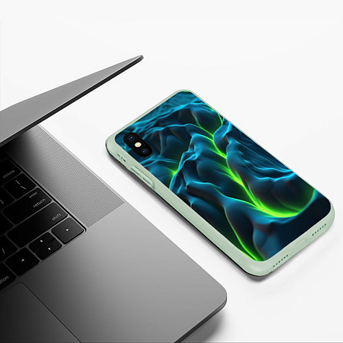 Чехол iPhone XS Max матовый Зеленая кислотная текстура с плитами / 3D-Салатовый – фото 3