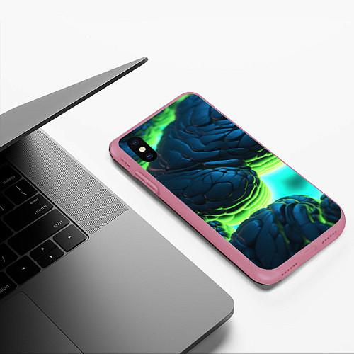 Чехол iPhone XS Max матовый Зеленые объемные плиты / 3D-Малиновый – фото 3