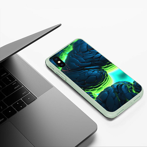 Чехол iPhone XS Max матовый Зеленые объемные плиты / 3D-Салатовый – фото 3