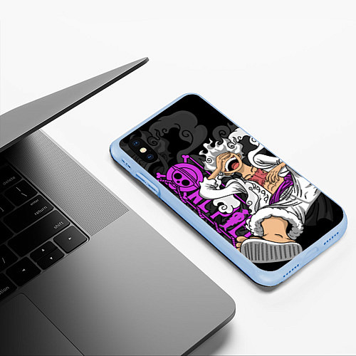 Чехол iPhone XS Max матовый One piece - Gear 5- purple / 3D-Голубой – фото 3