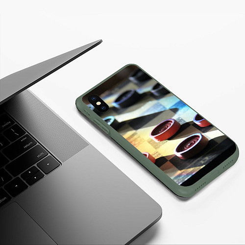 Чехол iPhone XS Max матовый Игра шашки / 3D-Темно-зеленый – фото 3