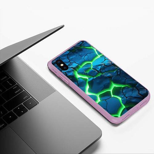 Чехол iPhone XS Max матовый Разлом зеленых плит / 3D-Сиреневый – фото 3