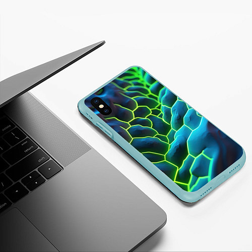 Чехол iPhone XS Max матовый Зеленые текстурные плиты / 3D-Мятный – фото 3