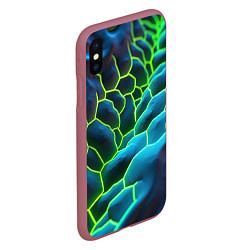 Чехол iPhone XS Max матовый Зеленые текстурные плиты, цвет: 3D-малиновый — фото 2