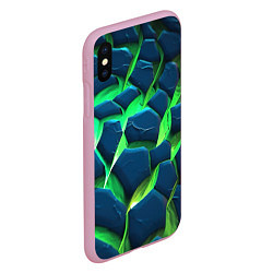 Чехол iPhone XS Max матовый Разломленные зеленые плиты, цвет: 3D-розовый — фото 2