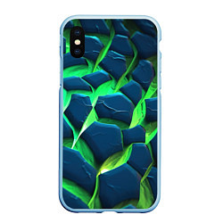 Чехол iPhone XS Max матовый Разломленные зеленые плиты, цвет: 3D-голубой