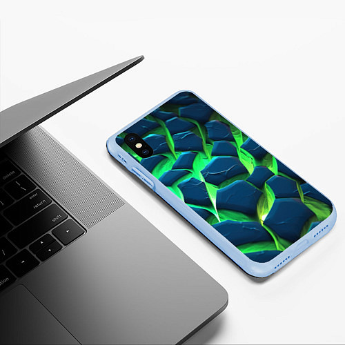 Чехол iPhone XS Max матовый Разломленные зеленые плиты / 3D-Голубой – фото 3