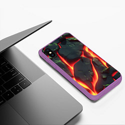 Чехол iPhone XS Max матовый Красные плиты с лавой, цвет: 3D-фиолетовый — фото 2