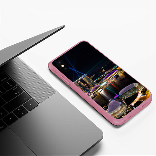 Чехол iPhone XS Max матовый Ночной город красочный / 3D-Малиновый – фото 3