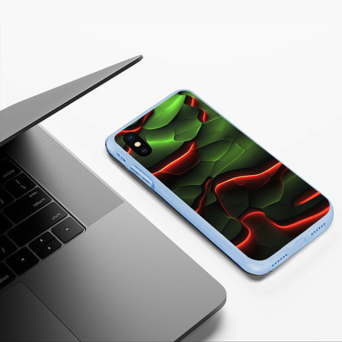 Чехол iPhone XS Max матовый Объемные красно зеленые плиты / 3D-Голубой – фото 3