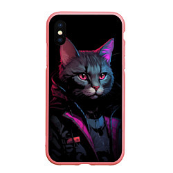 Чехол iPhone XS Max матовый Кот в стиле киберпанк, цвет: 3D-баблгам