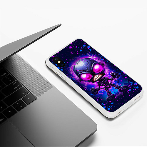 Чехол iPhone XS Max матовый Неоновый робот / 3D-Белый – фото 3