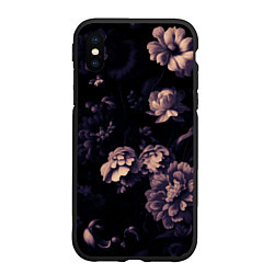 Чехол iPhone XS Max матовый Цветы приглушенный чёрный, цвет: 3D-черный