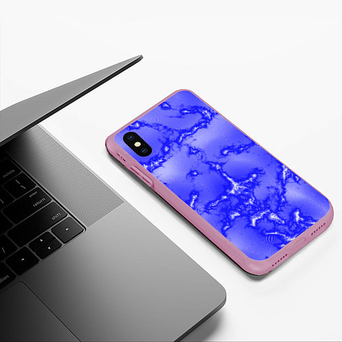 Чехол iPhone XS Max матовый Темно-синий мотив / 3D-Розовый – фото 3