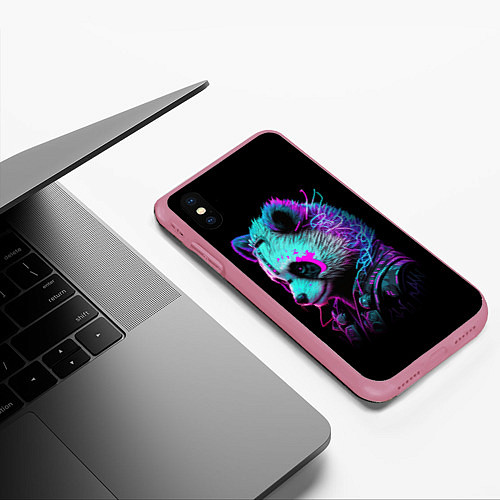 Чехол iPhone XS Max матовый Панда киберпанк / 3D-Малиновый – фото 3