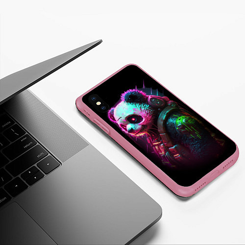 Чехол iPhone XS Max матовый Cyberpunk panda / 3D-Малиновый – фото 3