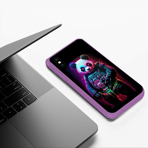 Чехол iPhone XS Max матовый Киберпанк панда во весь рост / 3D-Фиолетовый – фото 3