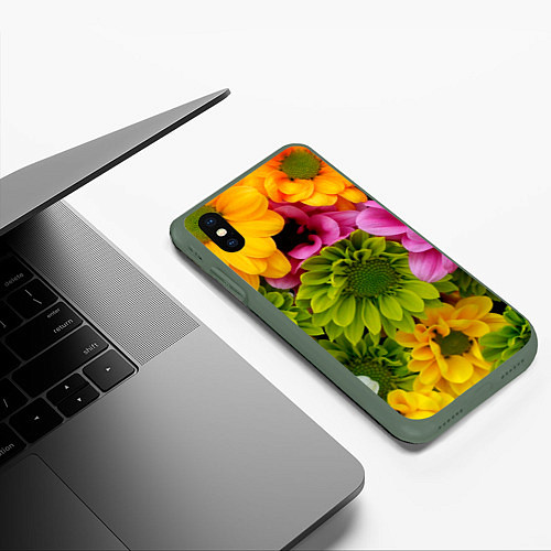 Чехол iPhone XS Max матовый Паттерн цветочный / 3D-Темно-зеленый – фото 3