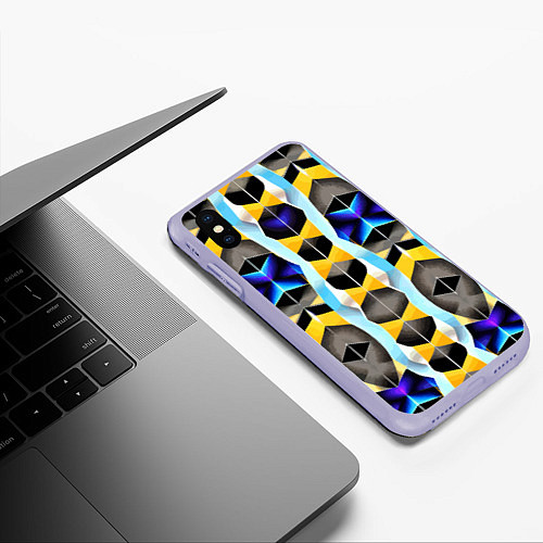 Чехол iPhone XS Max матовый Vanguard geometric pattern - neural network / 3D-Светло-сиреневый – фото 3